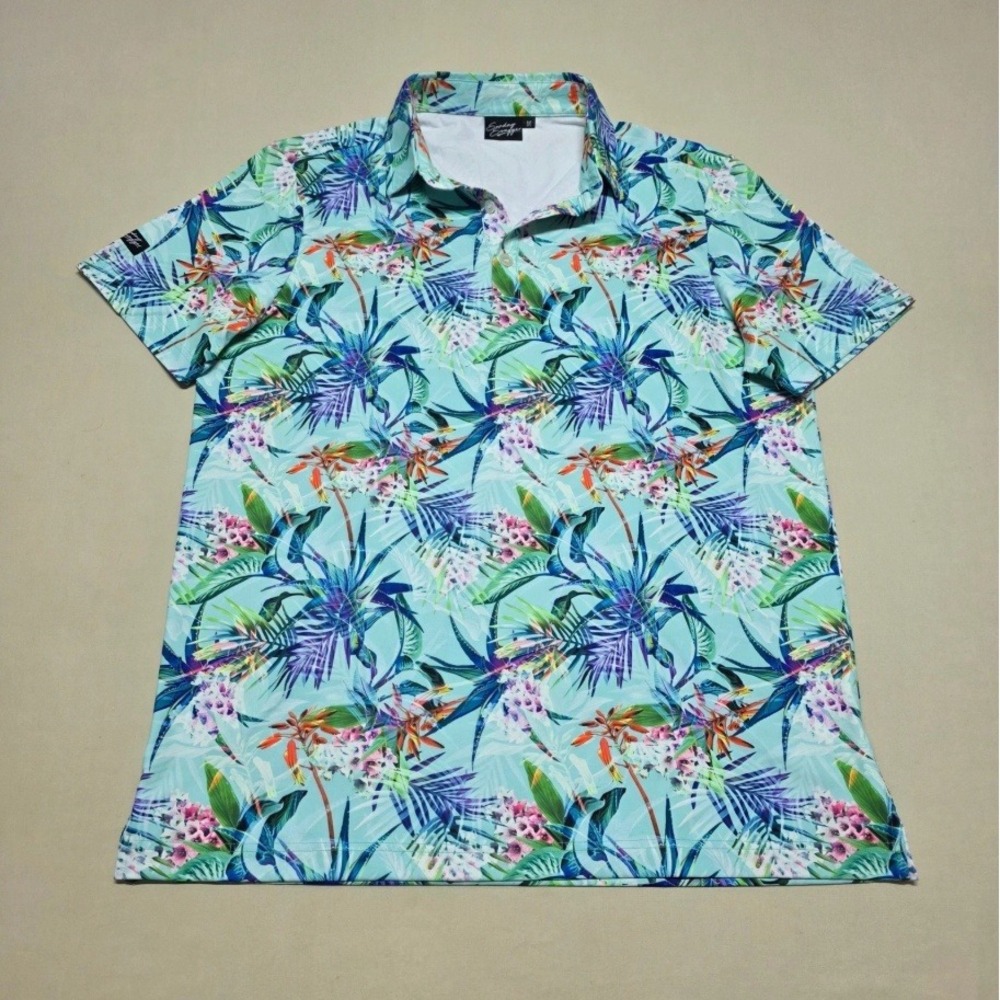 Sunday Swagger Men Medium Tropical Floral Golf Polo Shirt Short Sleeve Pullover